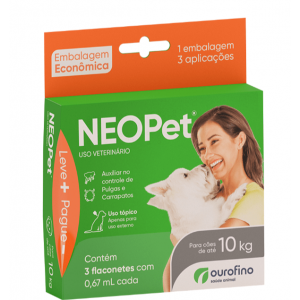 Antipulgas e Carrapatos Ourofino Neopet 0,67mL para Cães até 10 Kg - 3 pipetas